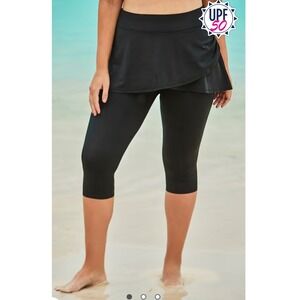 Women BlK 16 Skirted Swim Capri Pants Coverage Summer Beach Vacation Resort Boho